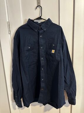 Carhartt Navy Button-Up Work Shirt with Chest Pockets